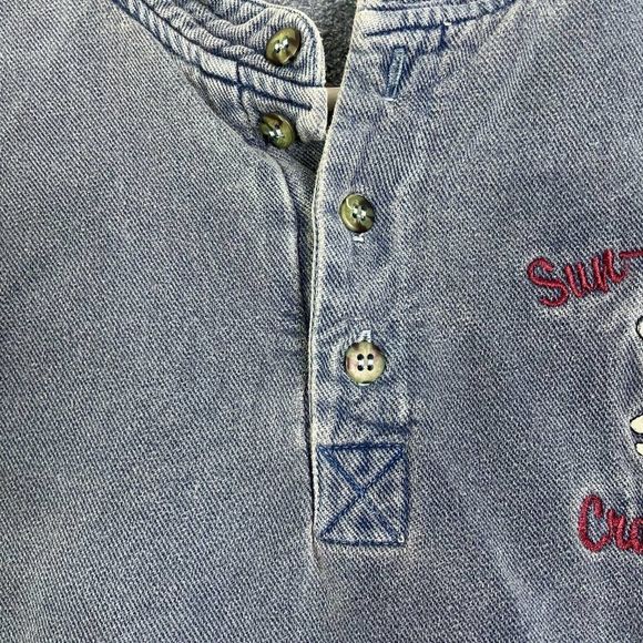 VTG Sun-Flower Craft Shop Sweater XL Blue Embroidered Fleece Lined Henley - Picture 5 of 12